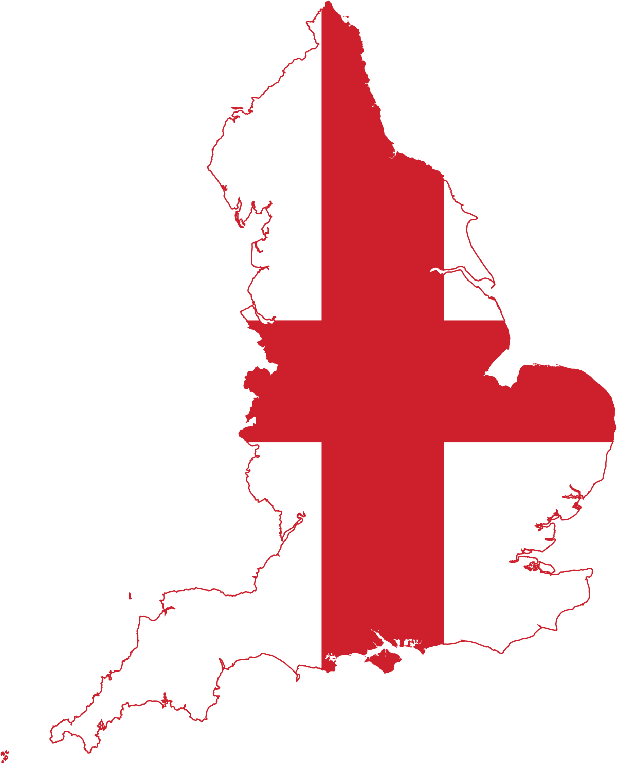 Historical Flag of England Set Into Shape of England